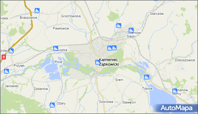 mapa Kamieniec Ząbkowicki, Kamieniec Ząbkowicki na mapie Targeo