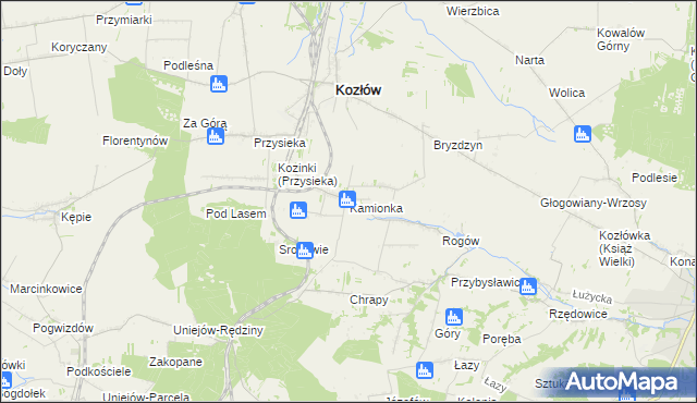 mapa Kamionka gmina Kozłów, Kamionka gmina Kozłów na mapie Targeo