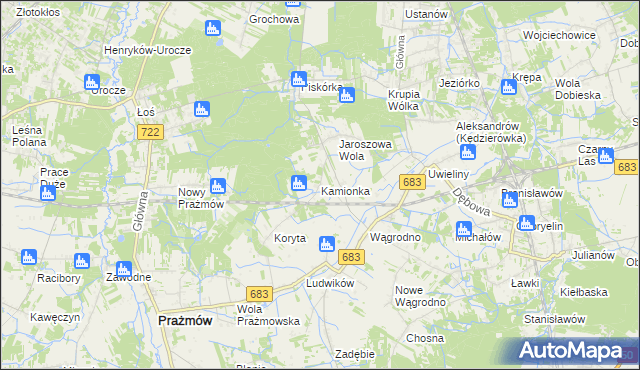 mapa Kamionka gmina Prażmów, Kamionka gmina Prażmów na mapie Targeo
