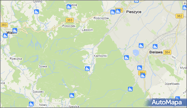 mapa Kamionki gmina Pieszyce, Kamionki gmina Pieszyce na mapie Targeo