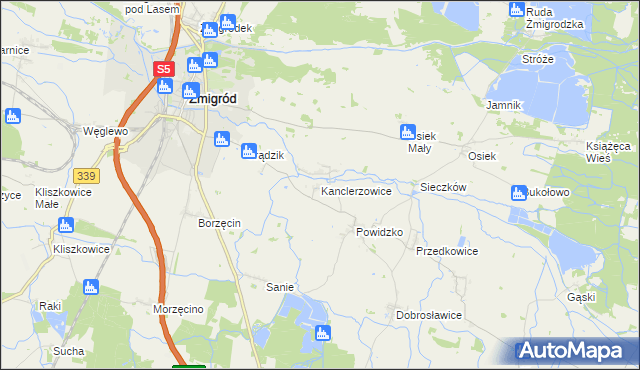 mapa Kanclerzowice, Kanclerzowice na mapie Targeo