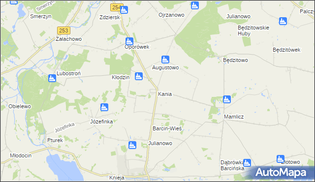 mapa Kania gmina Barcin, Kania gmina Barcin na mapie Targeo