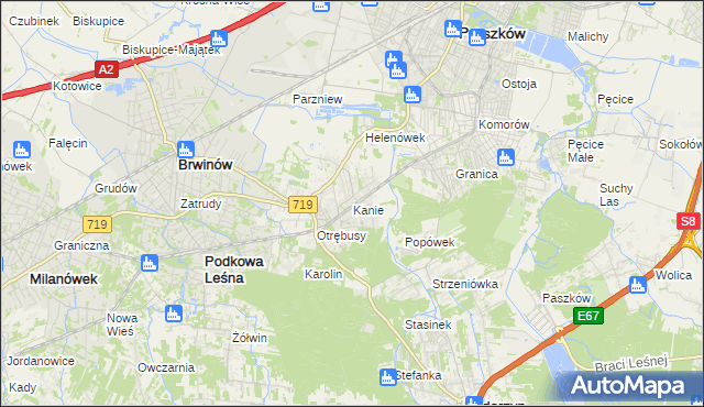 mapa Kanie gmina Brwinów, Kanie gmina Brwinów na mapie Targeo