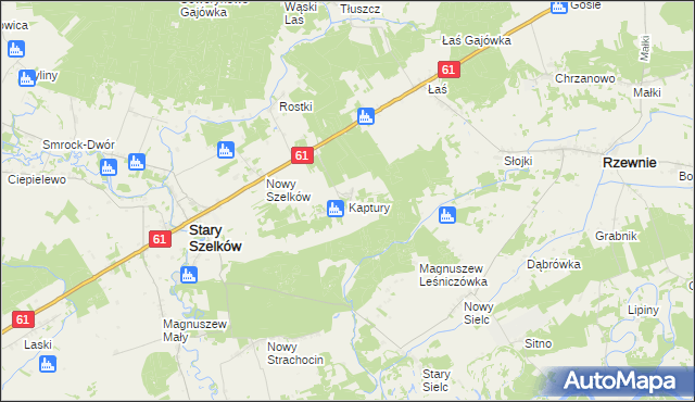 mapa Kaptury gmina Szelków, Kaptury gmina Szelków na mapie Targeo