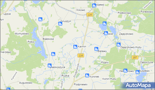 mapa Karmin gmina Pniewy, Karmin gmina Pniewy na mapie Targeo