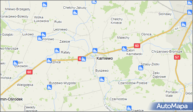 mapa Karniewo powiat makowski, Karniewo powiat makowski na mapie Targeo