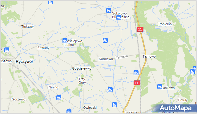 mapa Karolewo gmina Rogoźno, Karolewo gmina Rogoźno na mapie Targeo