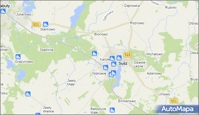 mapa Karolewo gmina Susz, Karolewo gmina Susz na mapie Targeo