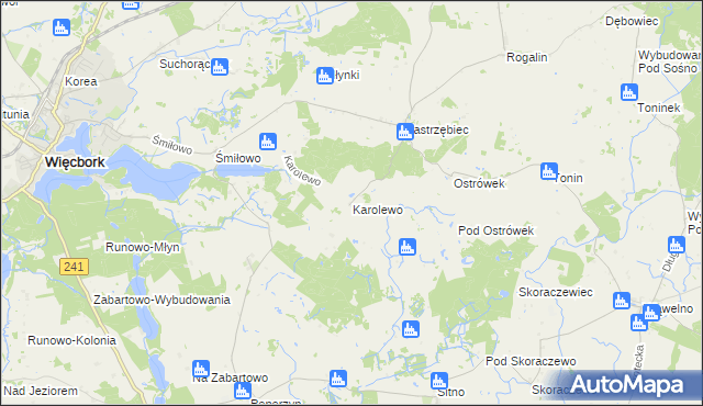mapa Karolewo gmina Więcbork, Karolewo gmina Więcbork na mapie Targeo