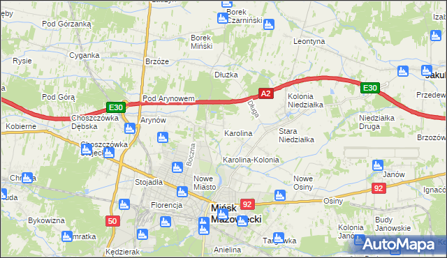 mapa Karolina gmina Mińsk Mazowiecki, Karolina gmina Mińsk Mazowiecki na mapie Targeo