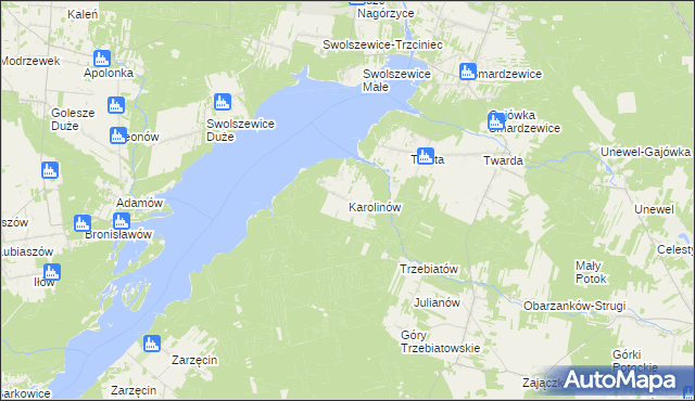 mapa Karolinów gmina Tomaszów Mazowiecki, Karolinów gmina Tomaszów Mazowiecki na mapie Targeo