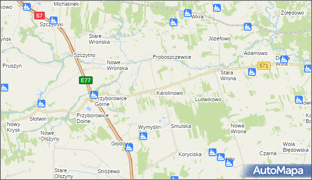 mapa Karolinowo gmina Załuski, Karolinowo gmina Załuski na mapie Targeo