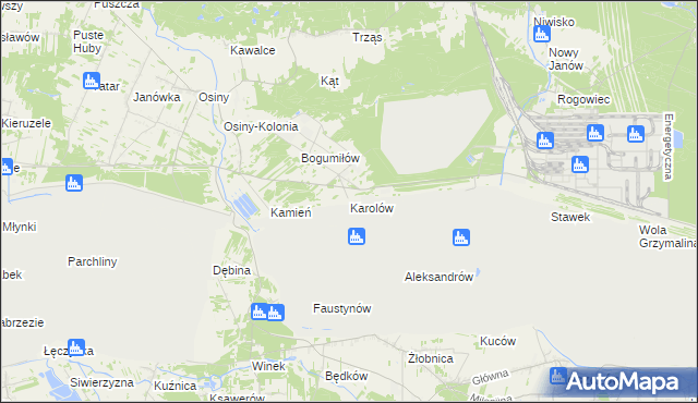 mapa Karolów gmina Kleszczów, Karolów gmina Kleszczów na mapie Targeo