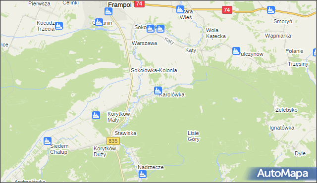 mapa Karolówka gmina Frampol, Karolówka gmina Frampol na mapie Targeo