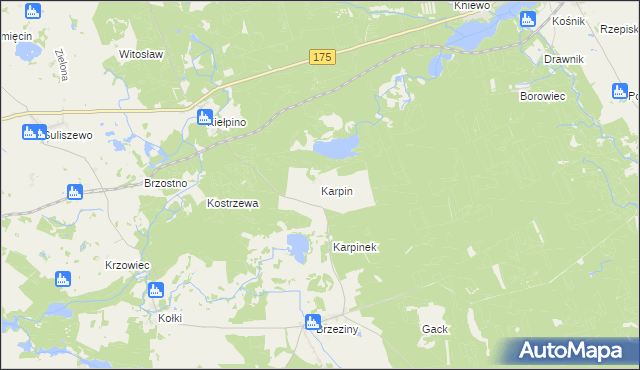 mapa Karpin gmina Drawno, Karpin gmina Drawno na mapie Targeo