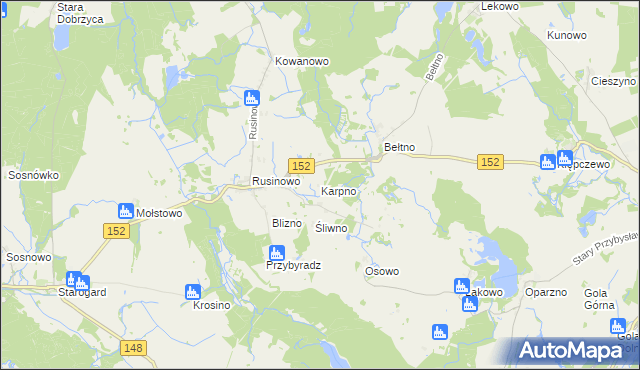 mapa Karpno gmina Świdwin, Karpno gmina Świdwin na mapie Targeo