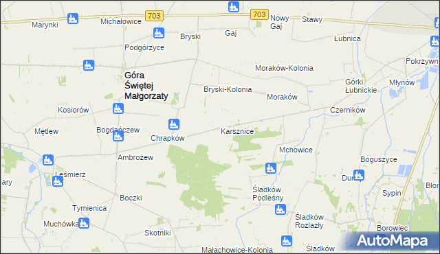 mapa Karsznice gmina Góra Świętej Małgorzaty, Karsznice gmina Góra Świętej Małgorzaty na mapie Targeo