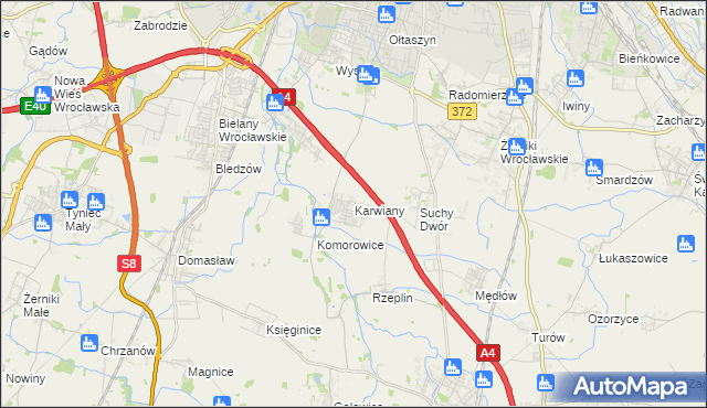 mapa Karwiany, Karwiany na mapie Targeo