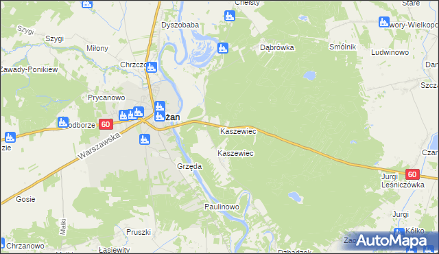 mapa Kaszewiec gmina Goworowo, Kaszewiec gmina Goworowo na mapie Targeo