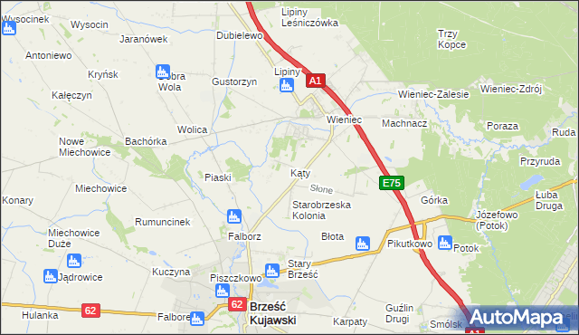 mapa Kąty gmina Brześć Kujawski, Kąty gmina Brześć Kujawski na mapie Targeo