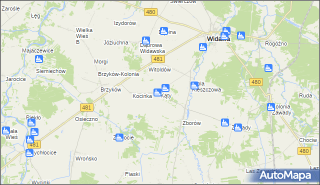 mapa Kąty gmina Widawa, Kąty gmina Widawa na mapie Targeo
