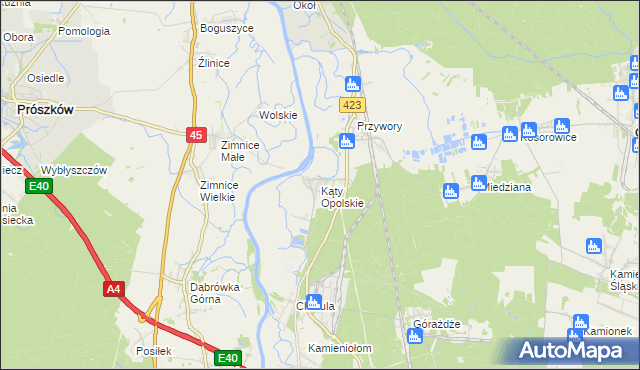 mapa Kąty Opolskie, Kąty Opolskie na mapie Targeo