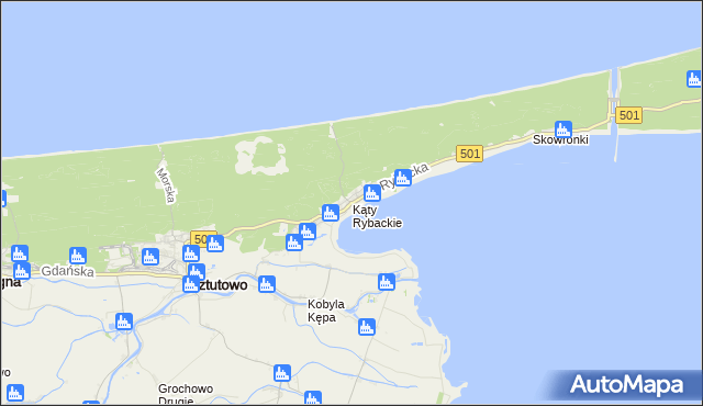 mapa Kąty Rybackie, Kąty Rybackie na mapie Targeo