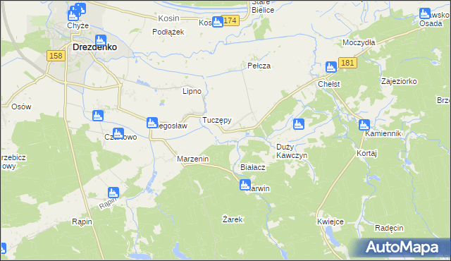 mapa Kawczyn gmina Drawsko, Kawczyn gmina Drawsko na mapie Targeo