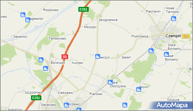 mapa Kawczyn gmina Kościan, Kawczyn gmina Kościan na mapie Targeo