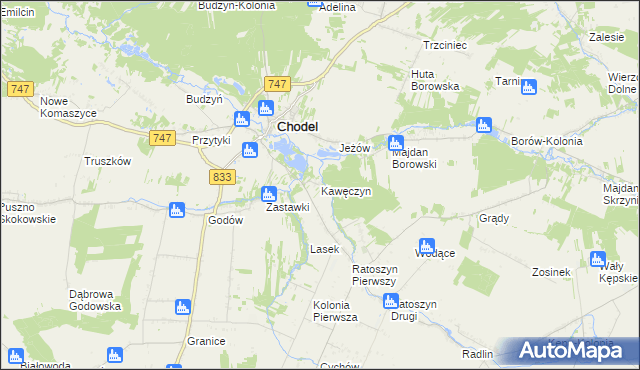 mapa Kawęczyn gmina Chodel, Kawęczyn gmina Chodel na mapie Targeo