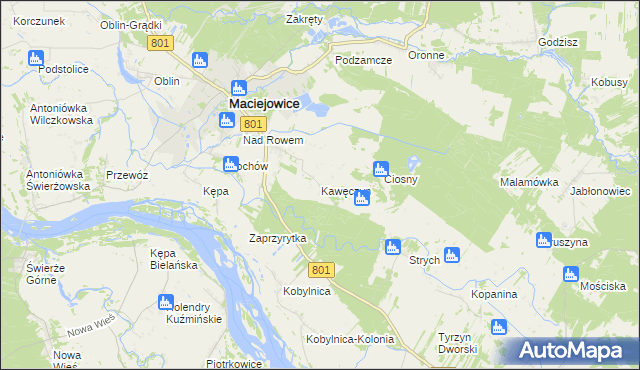 mapa Kawęczyn gmina Maciejowice, Kawęczyn gmina Maciejowice na mapie Targeo