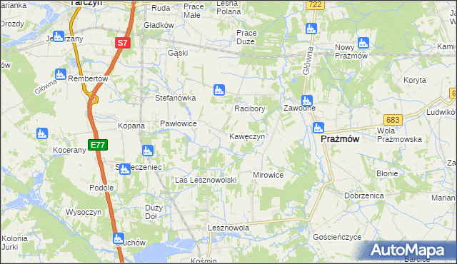 mapa Kawęczyn gmina Tarczyn, Kawęczyn gmina Tarczyn na mapie Targeo