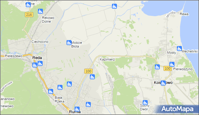 mapa Kazimierz gmina Kosakowo, Kazimierz gmina Kosakowo na mapie Targeo