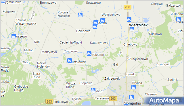 mapa Kazubek gmina Wierzbinek, Kazubek gmina Wierzbinek na mapie Targeo