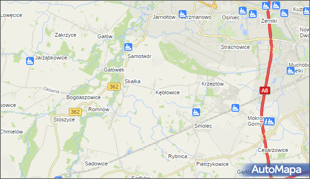 mapa Kębłowice gmina Kąty Wrocławskie, Kębłowice gmina Kąty Wrocławskie na mapie Targeo