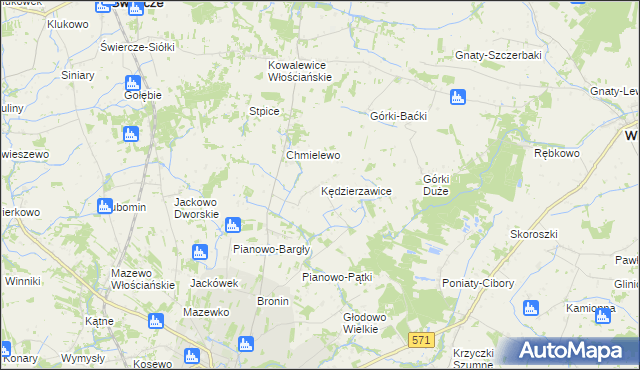 mapa Kędzierzawice, Kędzierzawice na mapie Targeo