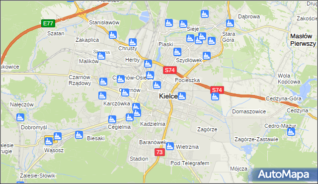 mapa Kielc, Kielce na mapie Targeo