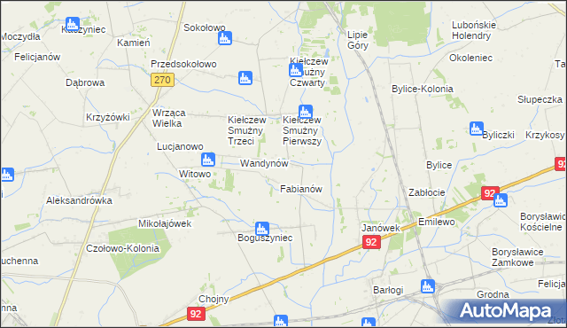 mapa Kiełczew Górny, Kiełczew Górny na mapie Targeo