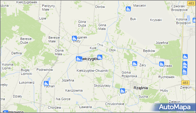 mapa Kiełczygłów-Kolonia, Kiełczygłów-Kolonia na mapie Targeo