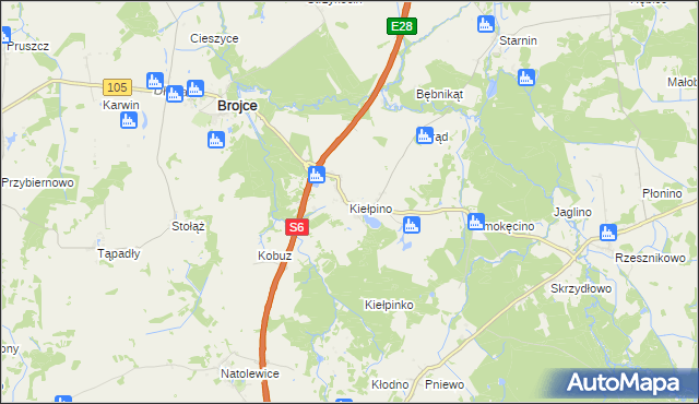 mapa Kiełpino gmina Brojce, Kiełpino gmina Brojce na mapie Targeo