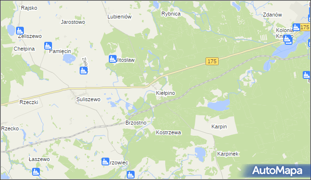 mapa Kiełpino gmina Drawno, Kiełpino gmina Drawno na mapie Targeo