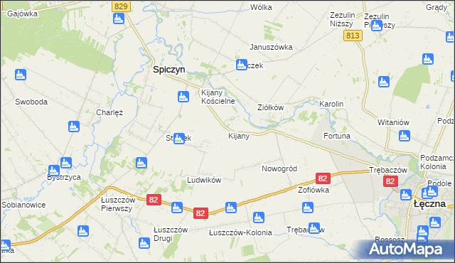 mapa Kijany gmina Spiczyn, Kijany gmina Spiczyn na mapie Targeo