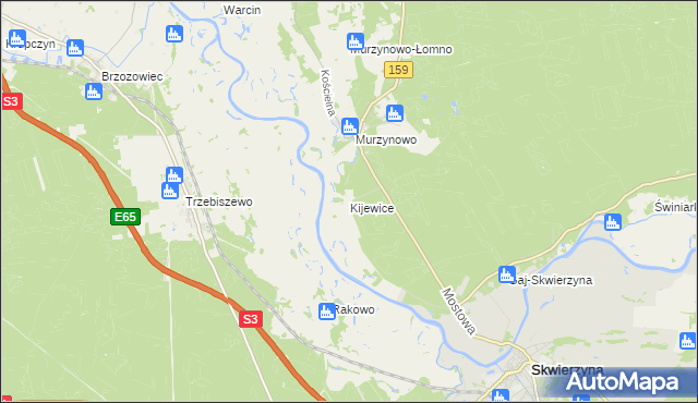 mapa Kijewice gmina Skwierzyna, Kijewice gmina Skwierzyna na mapie Targeo