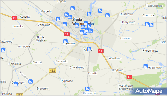 mapa Kijewo gmina Środa Wielkopolska, Kijewo gmina Środa Wielkopolska na mapie Targeo