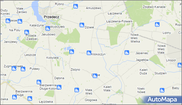 mapa Kłokoczyn gmina Przedecz, Kłokoczyn gmina Przedecz na mapie Targeo