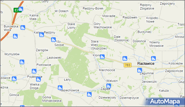 mapa Klonów gmina Racławice, Klonów gmina Racławice na mapie Targeo
