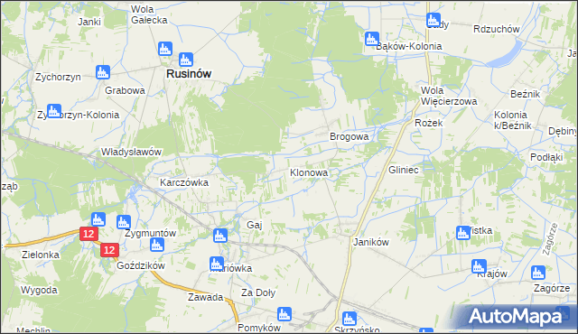 mapa Klonowa gmina Rusinów, Klonowa gmina Rusinów na mapie Targeo