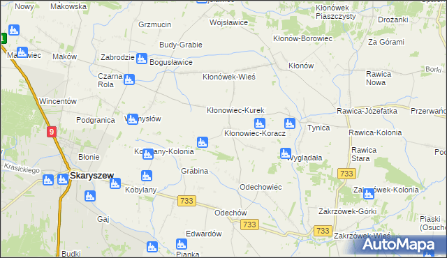 mapa Kłonowiec-Koracz, Kłonowiec-Koracz na mapie Targeo