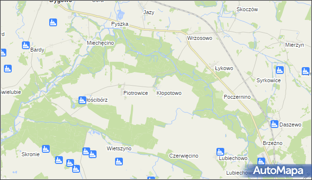 mapa Kłopotowo gmina Dygowo, Kłopotowo gmina Dygowo na mapie Targeo