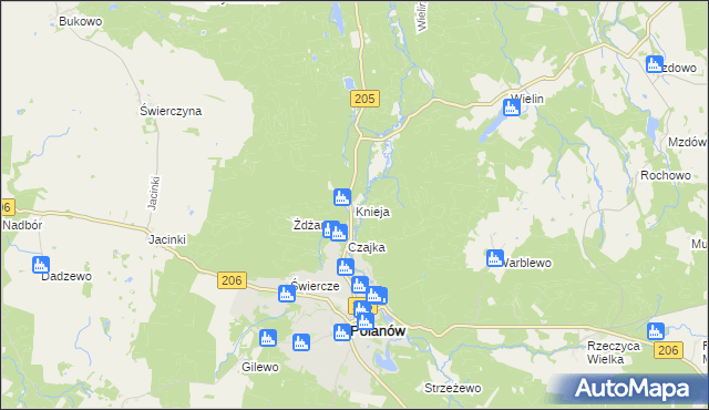 mapa Knieja gmina Polanów, Knieja gmina Polanów na mapie Targeo